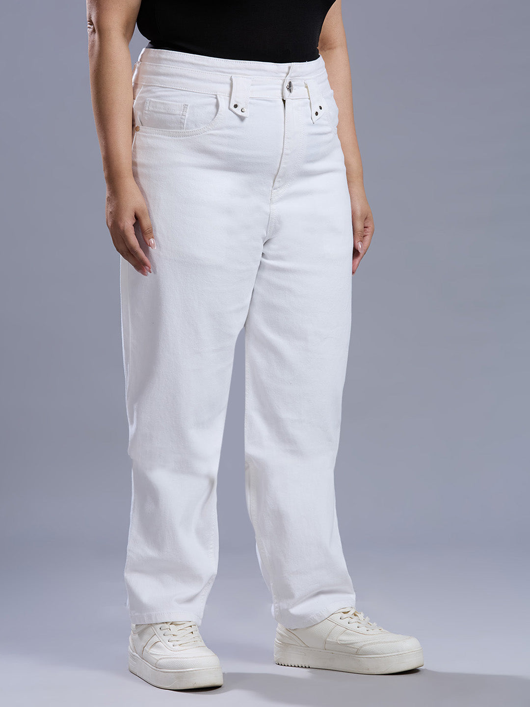 Style Quotient Women Plus Size White Straight Fit High Rise Stretchable Jeans-Jeans-StyleQuotient