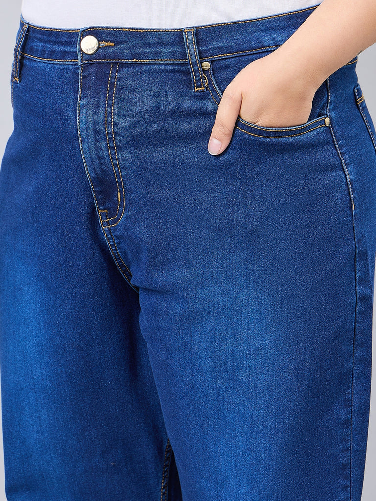 Style Quotient Women Plus Size Dark Blue Mom Fit High Rise Stretchable Jeans-Jeans-StyleQuotient