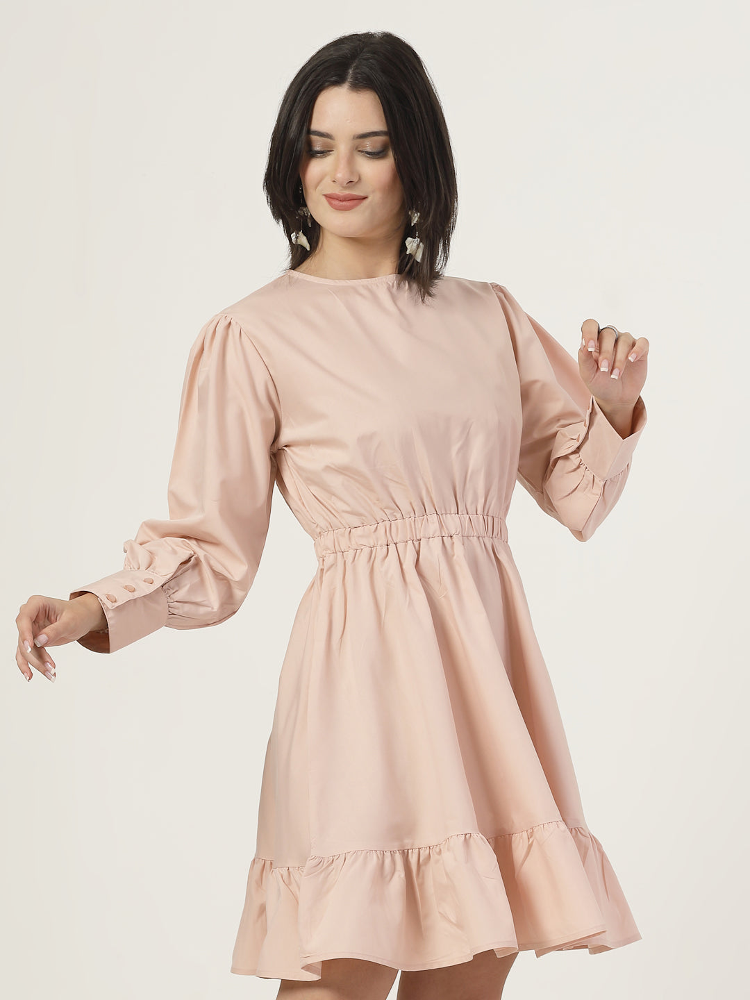 Style Quotient Women Solid Nude Regular Fit Smart Casual Polycotton Dress-Dresses-StyleQuotient