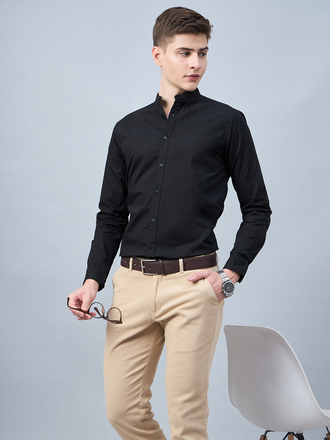 Style Quotient Men Black Cotton Solid Formal Shirt-Mens Shirt-StyleQuotient