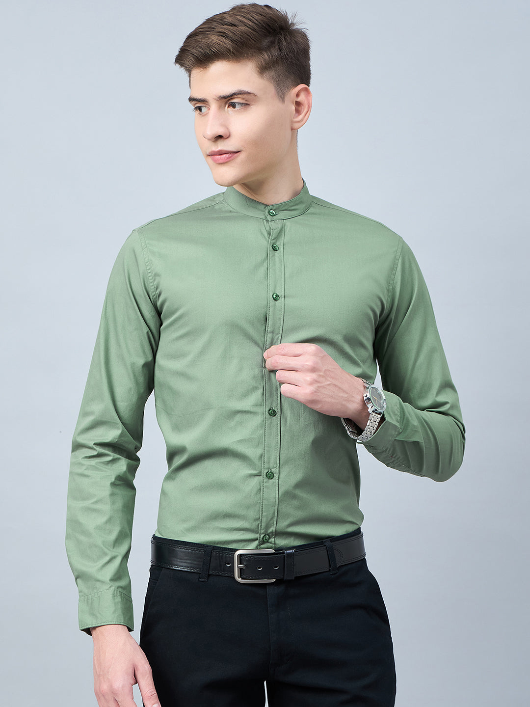 Style Quotient Men Green Cotton Solid Formal Shirt-Mens Shirt-StyleQuotient