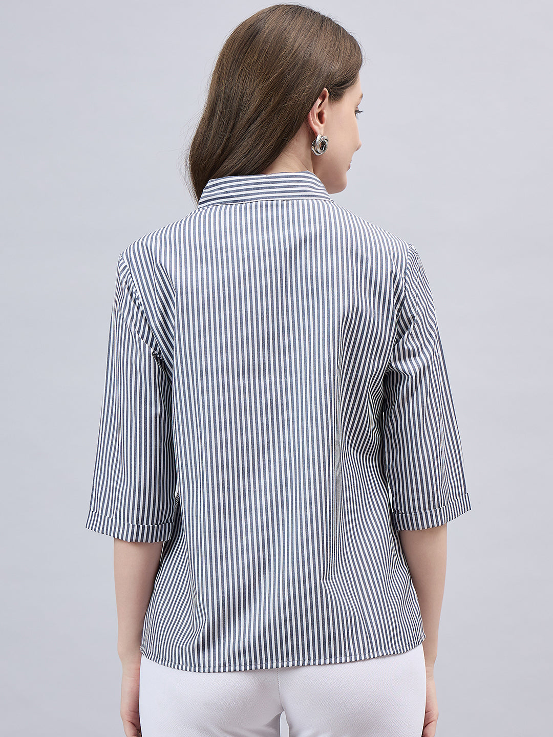 Style Quotient Women Black And White Stripe Polycotton Regular Fit Formal Shirt-Shirts-StyleQuotient