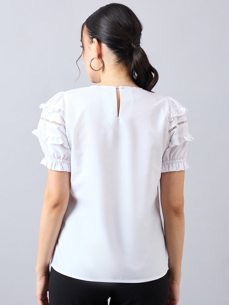 Style Quotient Women Solid White PolyCotton Regular Fit Smart Casual Top-Tops-StyleQuotient