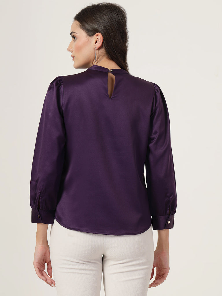 Style Quotient Women Solid Lavender Satin Regular Party Top-Tops-StyleQuotient