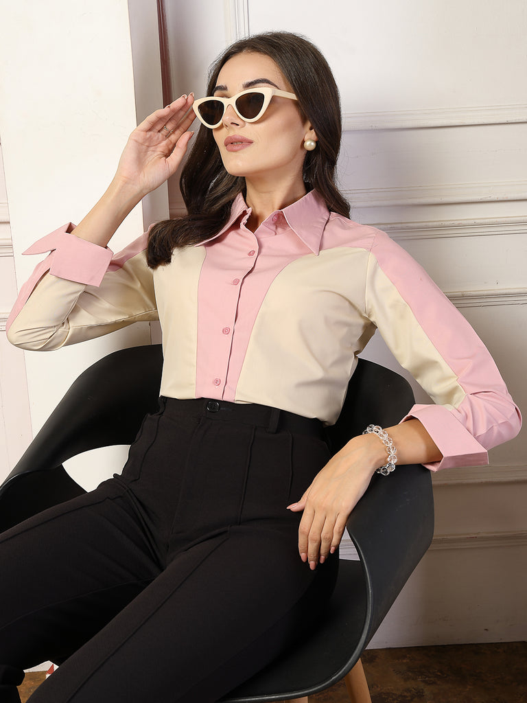 Style Quotient Women ColourBlock shirt with Collar and Long sleeves.-Shirts-StyleQuotient