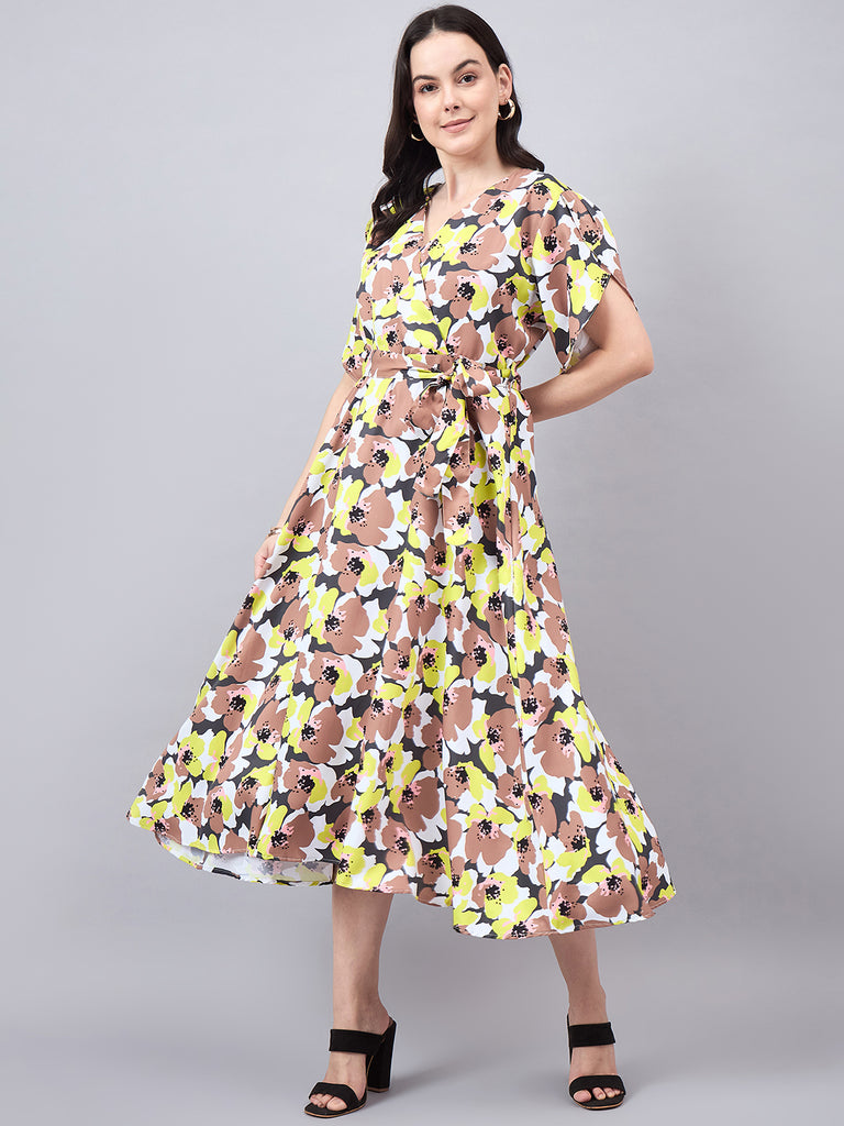 Style Quotient Women Multi Color Floral Printed Polycrepe Flared Maxi Dress-Dresses-StyleQuotient