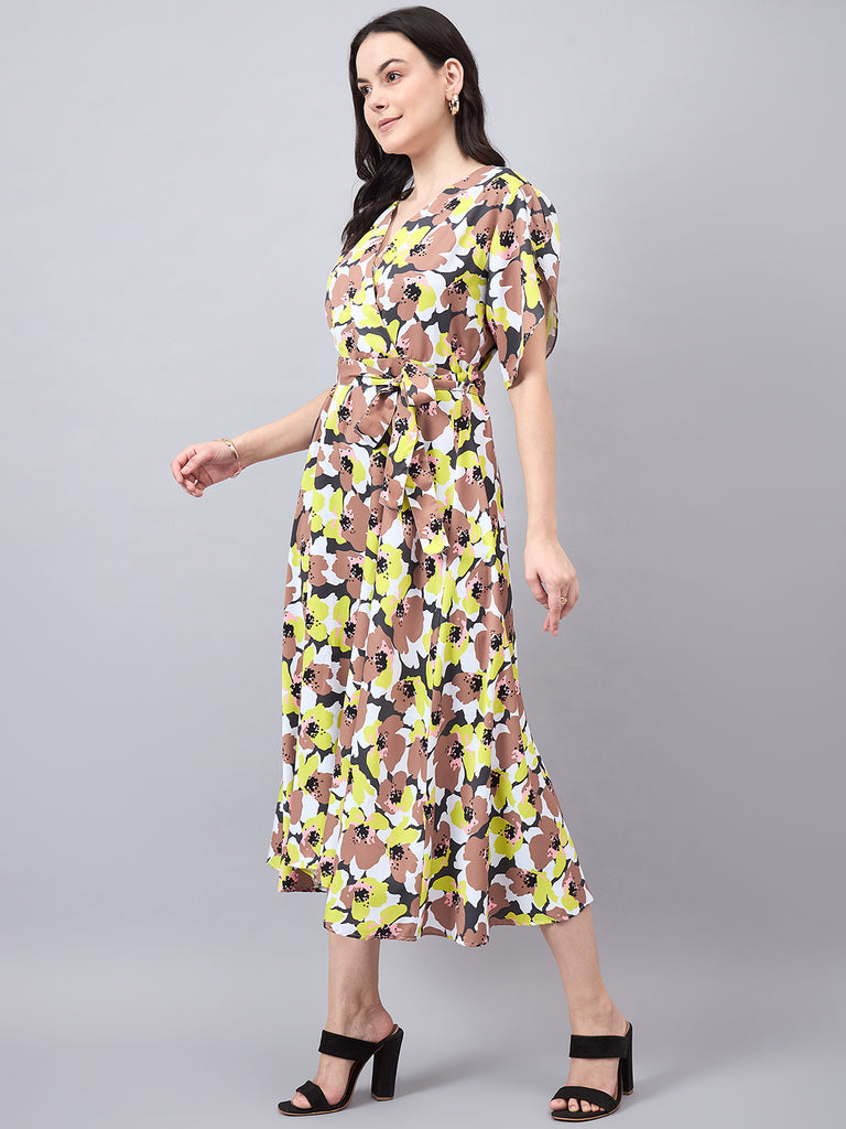 Style Quotient Women Multi Color Floral Printed Polycrepe Flared Maxi Dress-Dresses-StyleQuotient