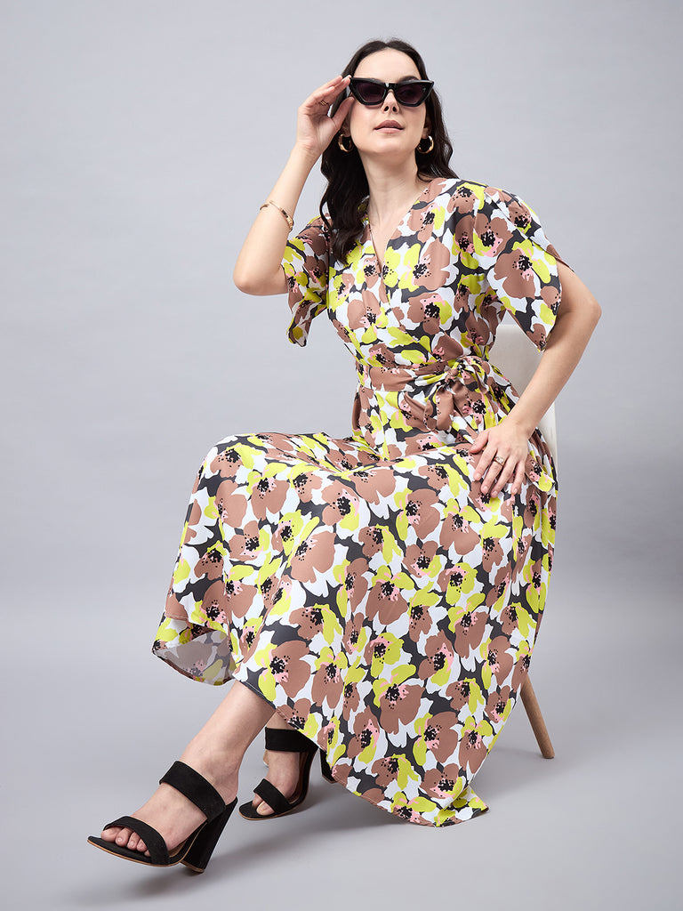 Style Quotient Women Multi Color Floral Printed Polycrepe Flared Maxi Dress-Dresses-StyleQuotient