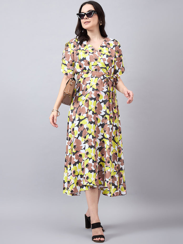 Style Quotient Women Multi Color Floral Printed Polycrepe Flared Maxi Dress-Dresses-StyleQuotient