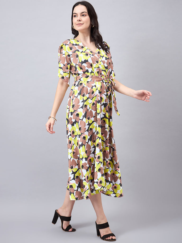 Style Quotient Women Multi Color Floral Printed Polycrepe Flared Maxi Dress-Dresses-StyleQuotient