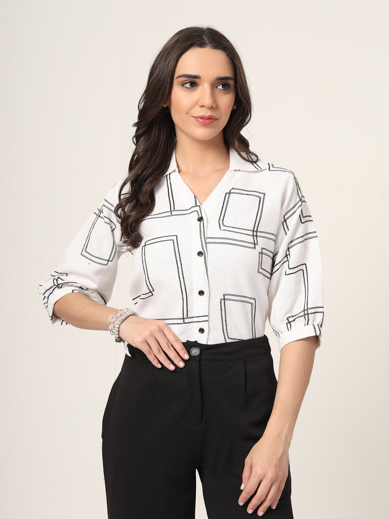 Style Quotient Women White and black Oversize Shirt-Shirts-StyleQuotient