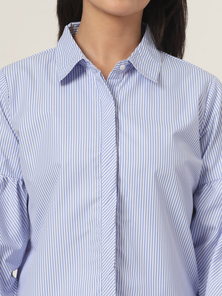 Style Quotient Women Blue And White Stripe Polycotton Regular Fit Formal Shirt-Shirts-StyleQuotient