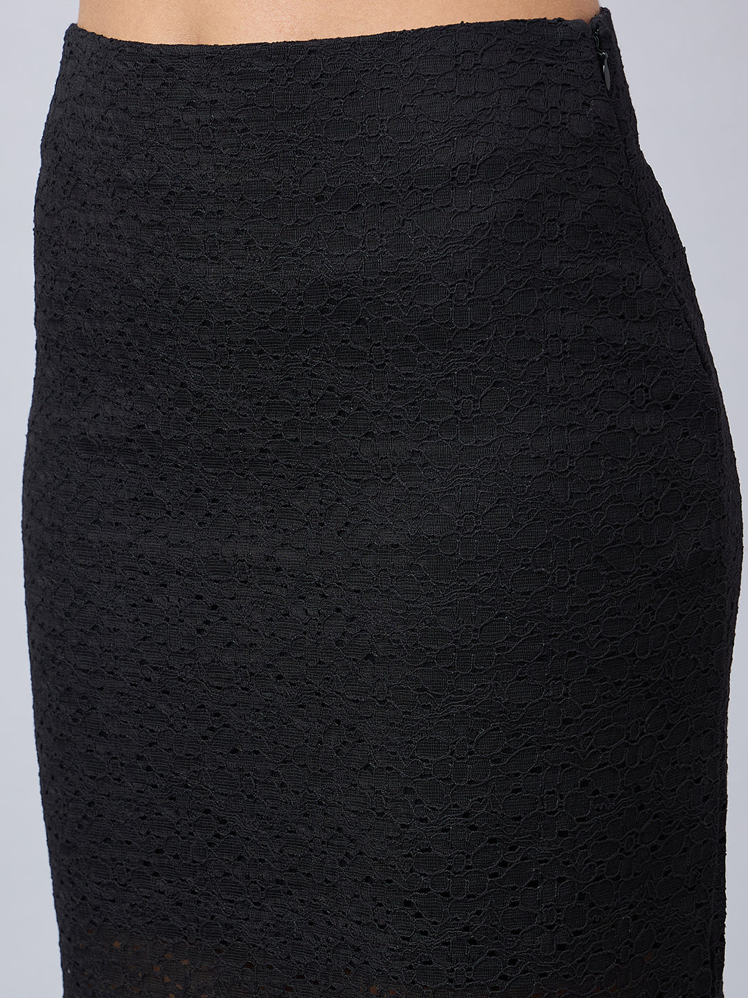 Style Quotient Women Self Design Black Cotton Lace Regular Fit Smart Casual Pencil Skirt-Skirts-StyleQuotient