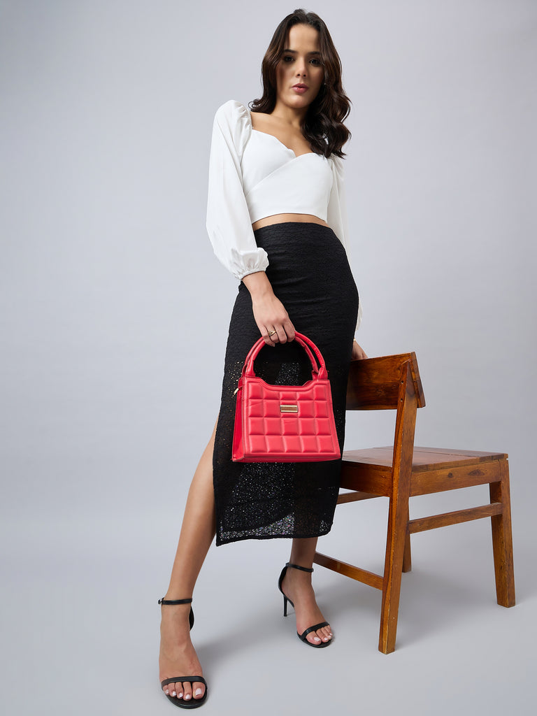 Style Quotient Women Self Design Black Cotton Lace Regular Fit Smart Casual Pencil Skirt-Skirts-StyleQuotient