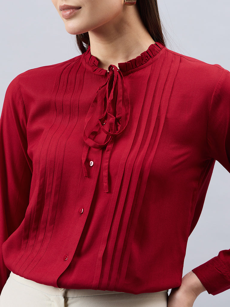 Style Quotient Women Solid Maroon Rayon Regular Fit Formal Shirt-Shirts-StyleQuotient