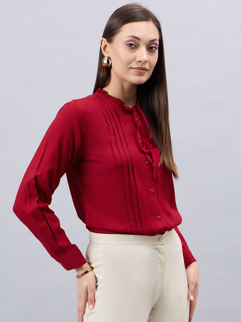 Style Quotient Women Solid Maroon Rayon Regular Fit Formal Shirt-Shirts-StyleQuotient