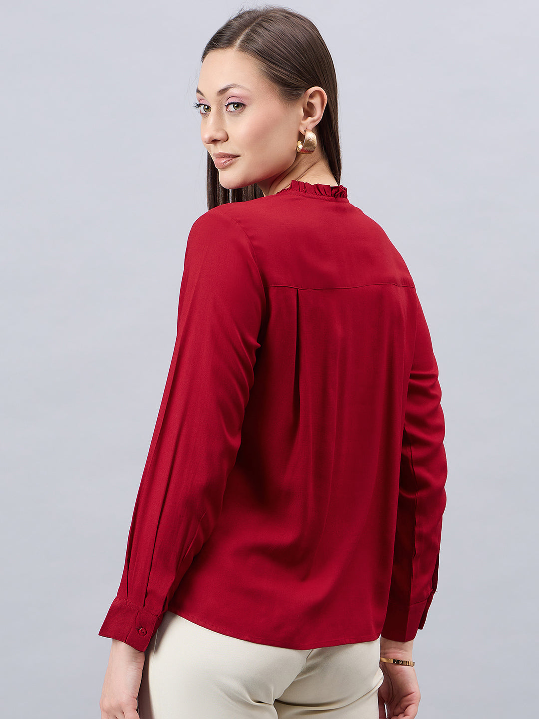 Style Quotient Women Solid Maroon Rayon Regular Fit Formal Shirt-Shirts-StyleQuotient