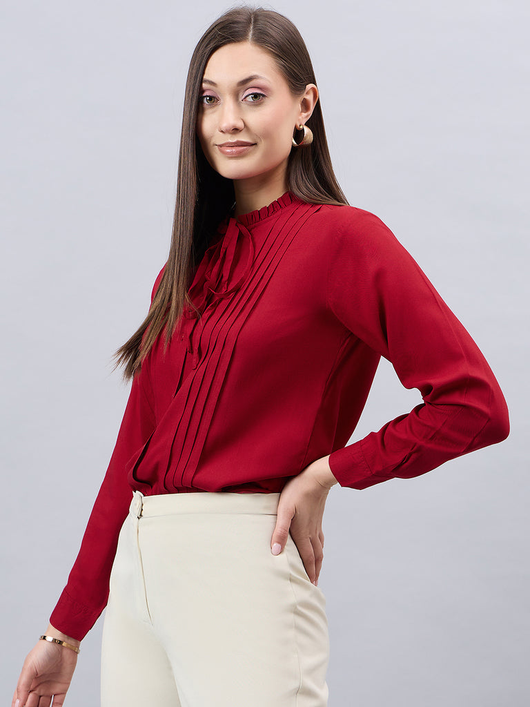 Style Quotient Women Solid Maroon Rayon Regular Fit Formal Shirt-Shirts-StyleQuotient