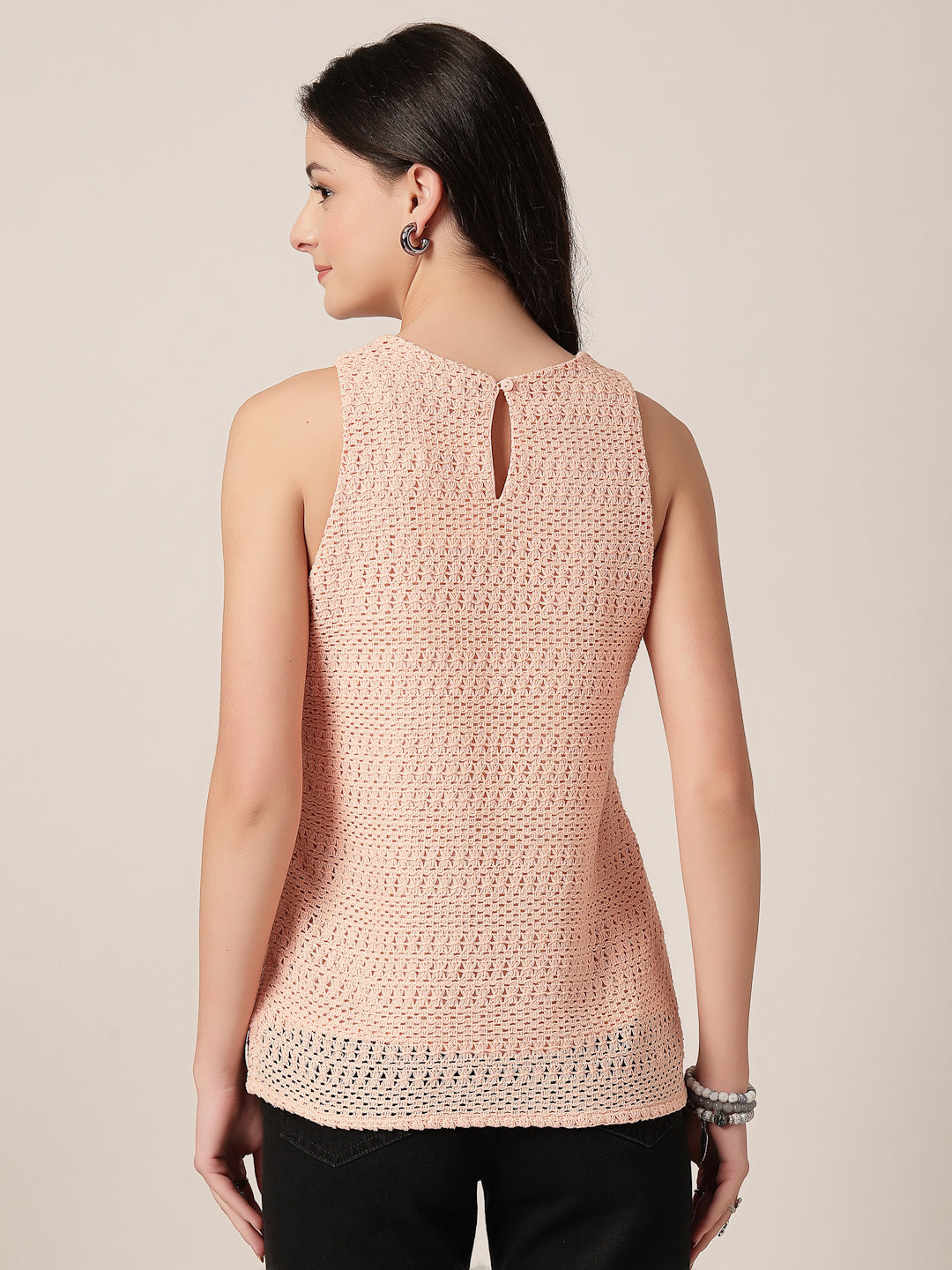 Style Quotient Women Peach Solid Self Design Top-Tops-StyleQuotient