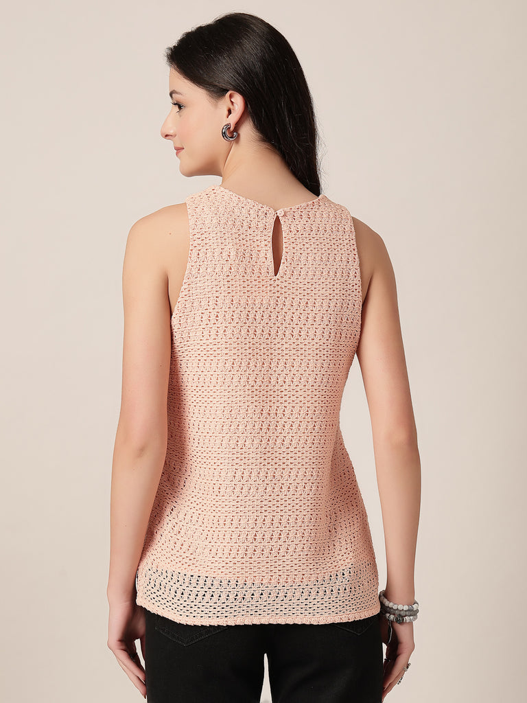 Style Quotient Women Peach Solid Self Design Top-Tops-StyleQuotient