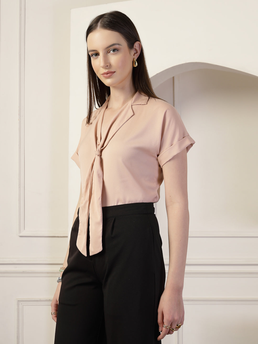 Style Quotient Women Solid Nude Regular Fit Formal Top-Tops-StyleQuotient