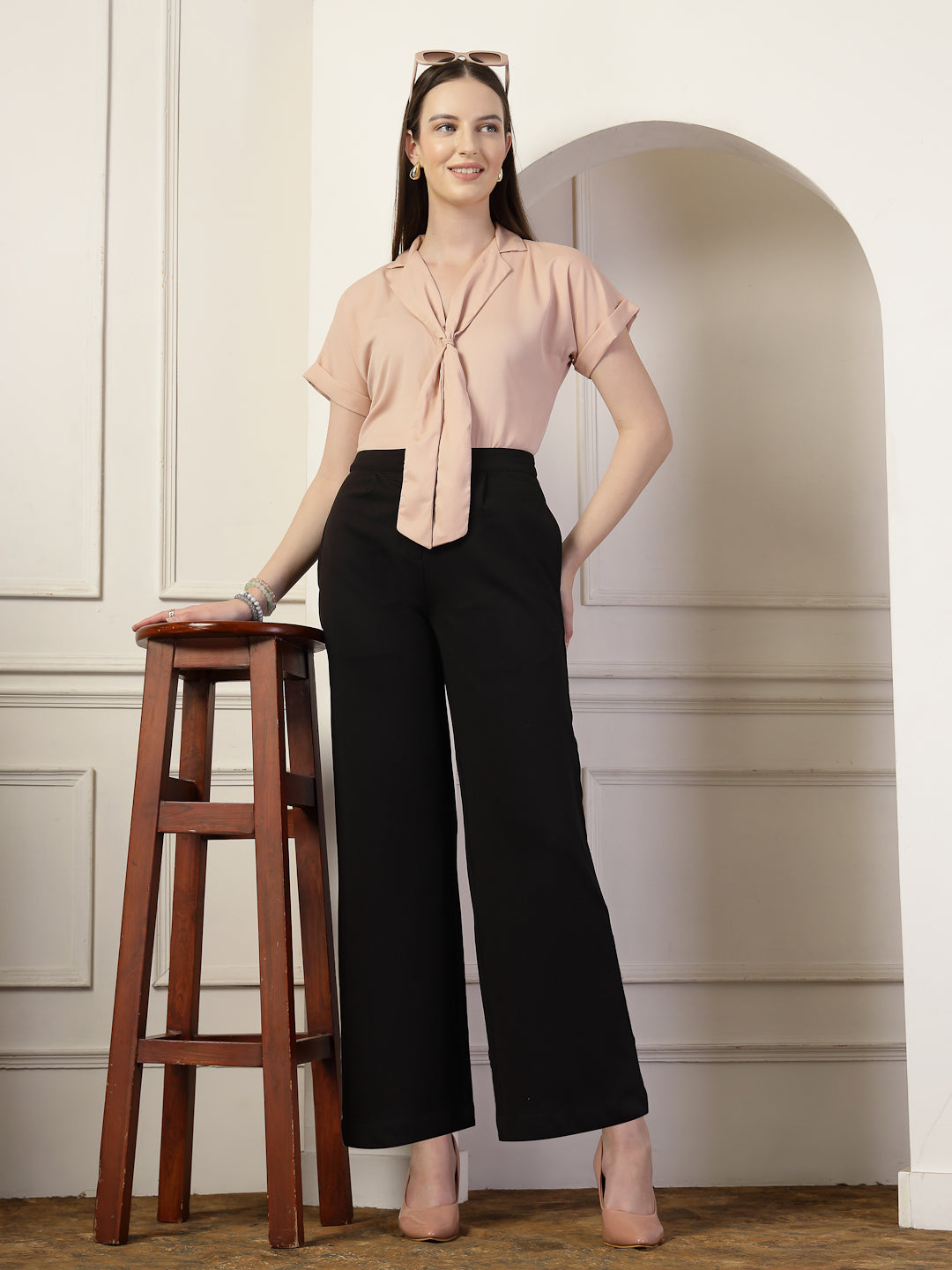 Style Quotient Women Solid Nude Regular Fit Formal Top-Tops-StyleQuotient