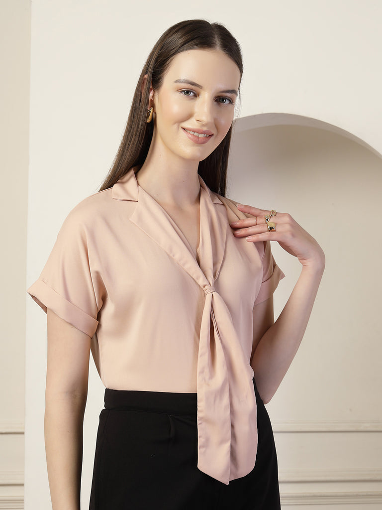 Style Quotient Women Solid Nude Regular Fit Formal Top-Tops-StyleQuotient