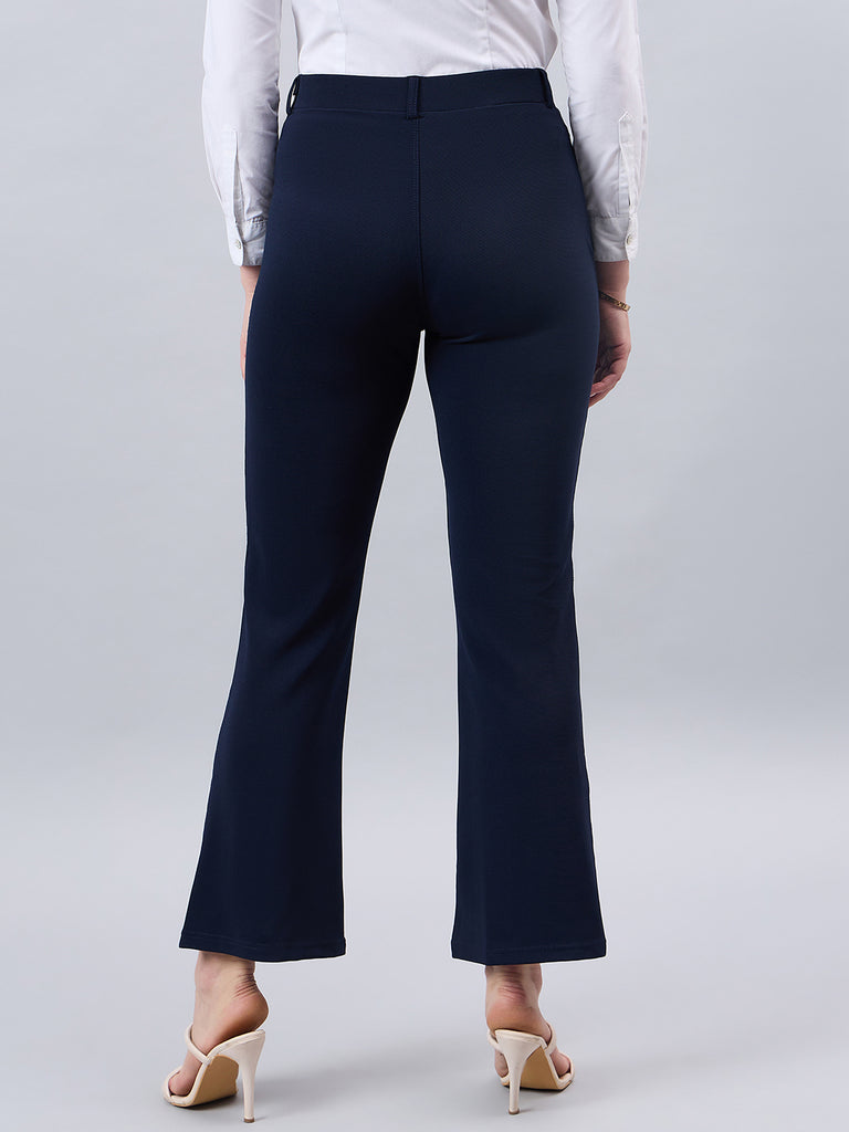 Style Quotient Women Solid Navy Self Design Polyester Formal Trouser-Trousers-StyleQuotient