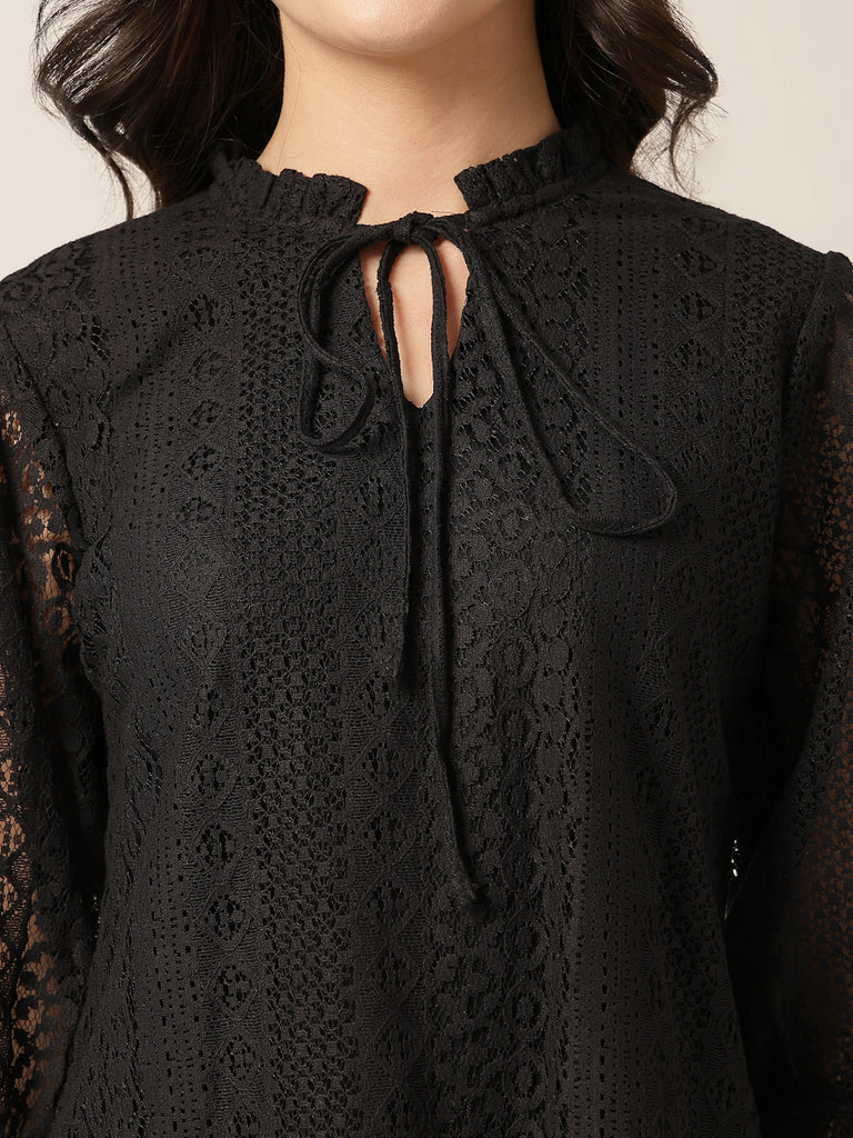 Style Quotient Women Black Lace Top-Tops-StyleQuotient