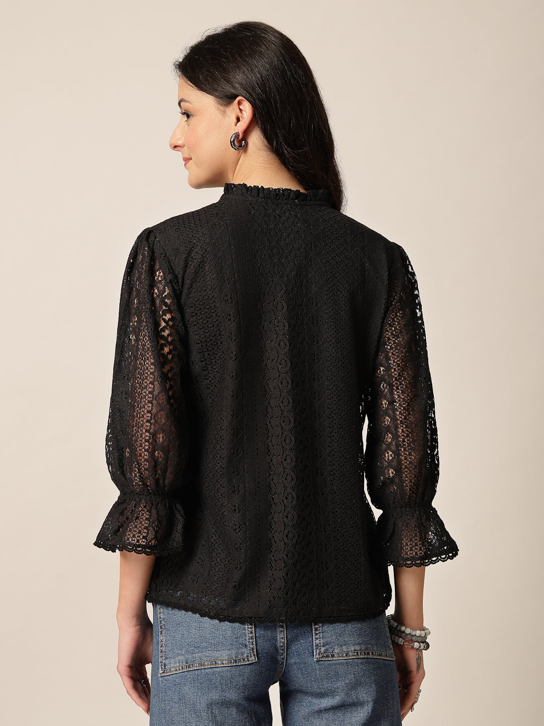 Style Quotient Women Black Lace Top-Tops-StyleQuotient