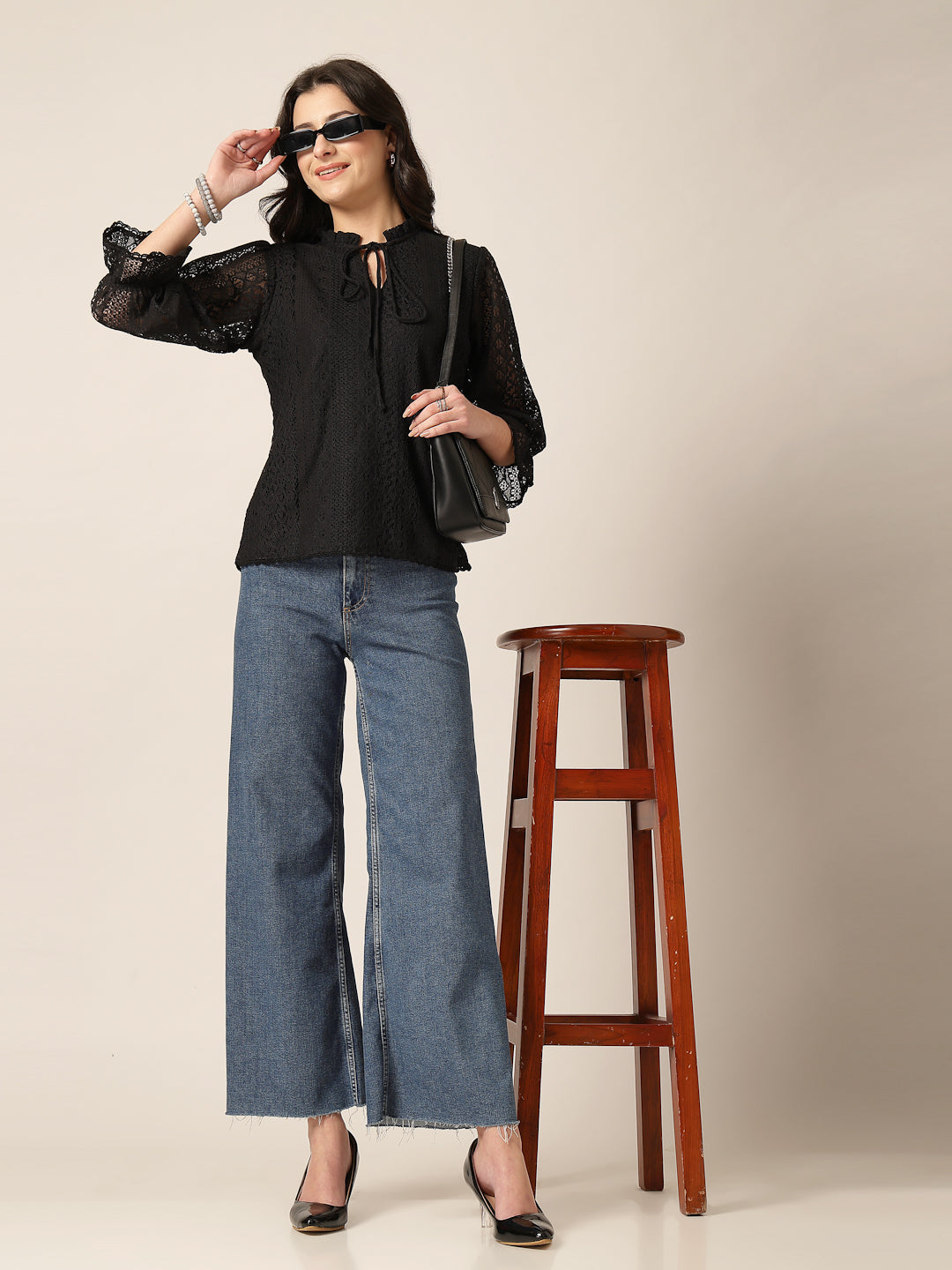 Style Quotient Women Black Lace Top-Tops-StyleQuotient