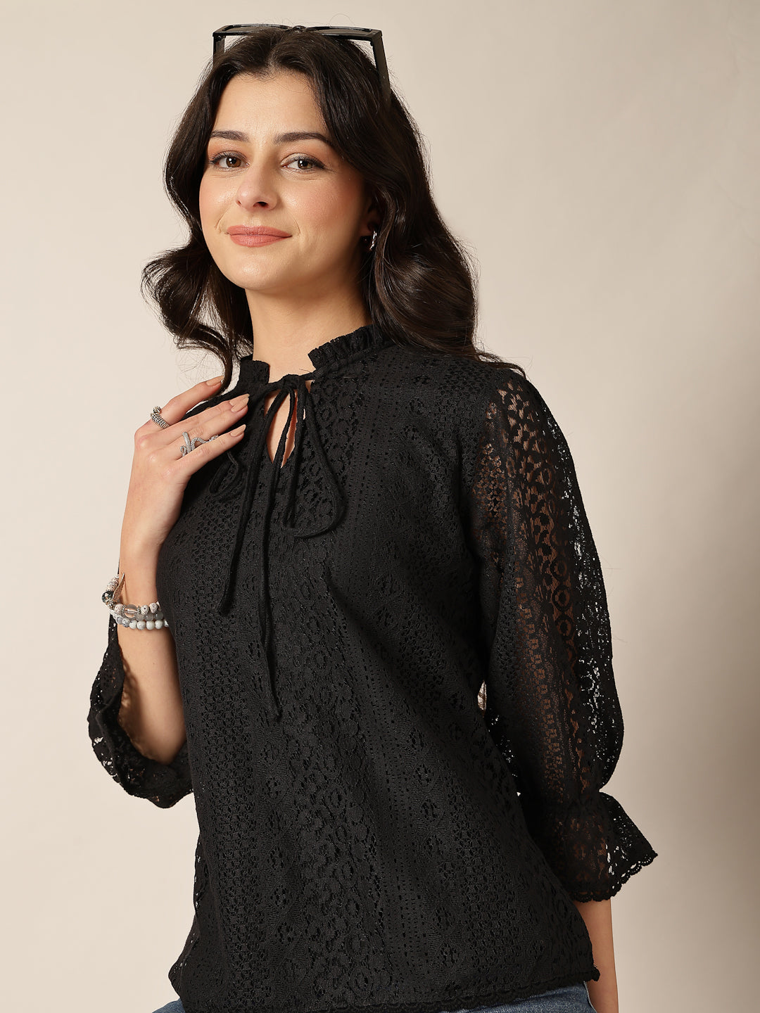 Style Quotient Women Black Lace Top-Tops-StyleQuotient