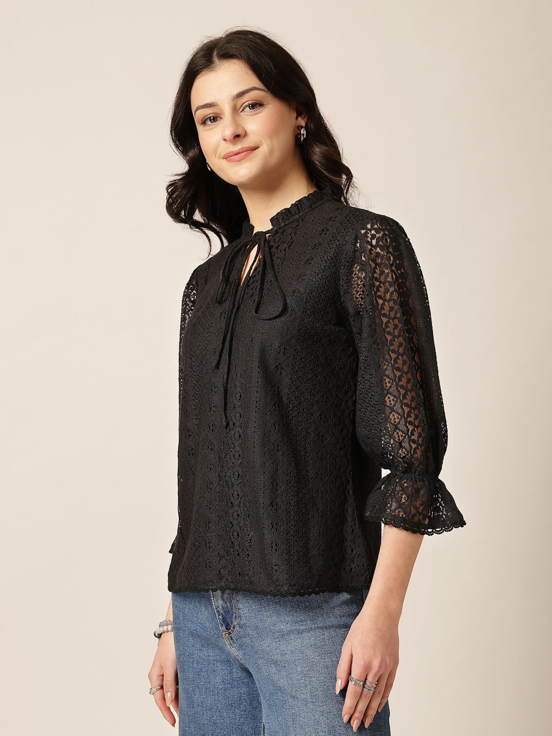Style Quotient Women Black Lace Top-Tops-StyleQuotient
