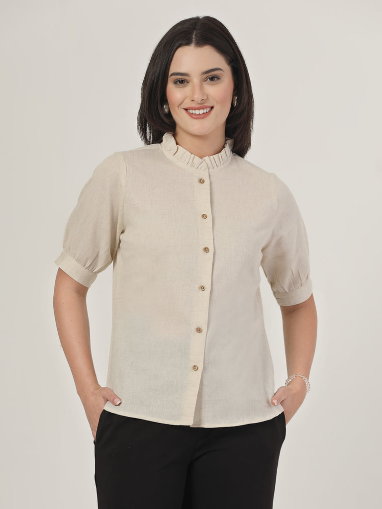 Style Quotient Women Solid Beige Regular Fit Flex Formal Shirt-Shirts-StyleQuotient