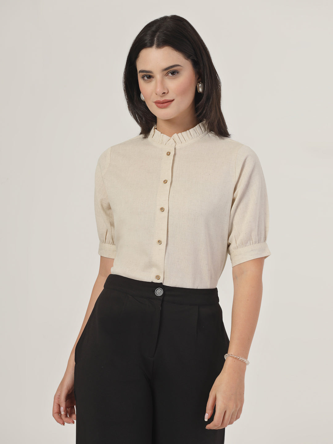 Style Quotient Women Solid Beige Regular Fit Flex Formal Shirt-Shirts-StyleQuotient