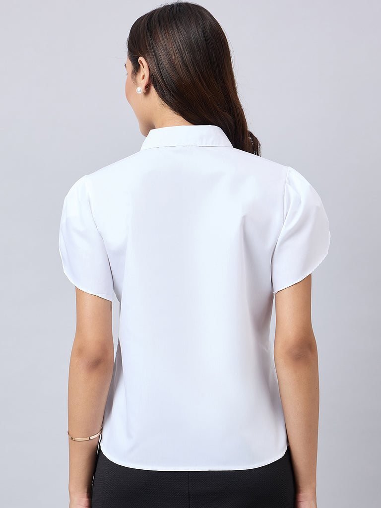 Style Quotient Women Solid White Polycotton Regular Fit Formal Tulip Sleeve Shirt-Shirts-StyleQuotient