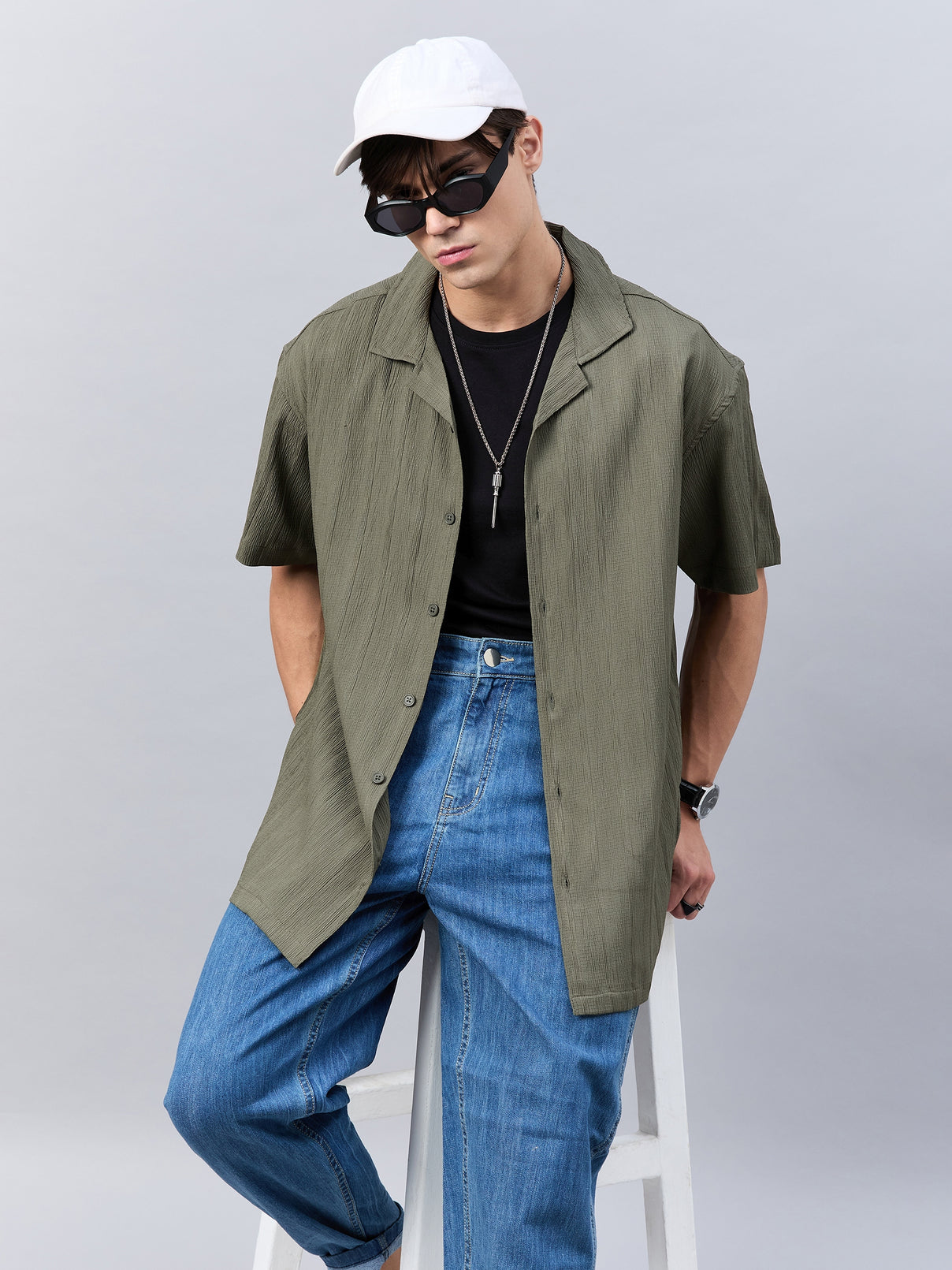 Style Quotient Men Green Dropped Shoulder solid Shirt-Mens Shirt-StyleQuotient