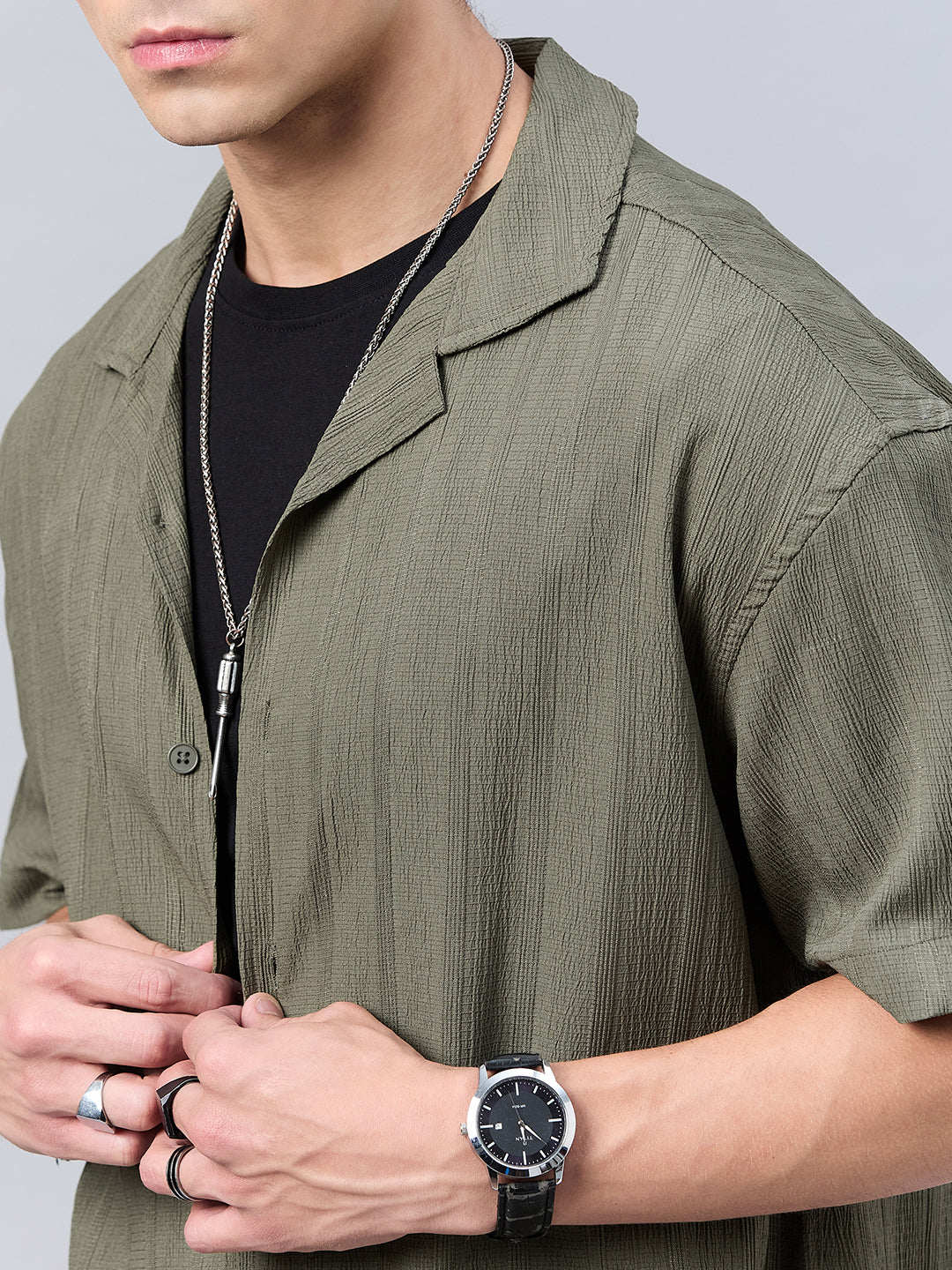 Style Quotient Men Green Dropped Shoulder solid Shirt-Mens Shirt-StyleQuotient