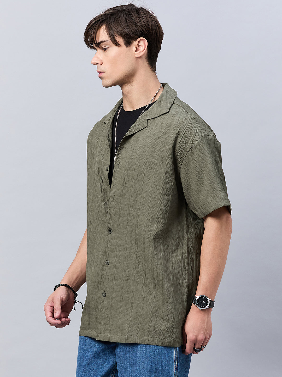 Style Quotient Men Green Dropped Shoulder solid Shirt-Mens Shirt-StyleQuotient