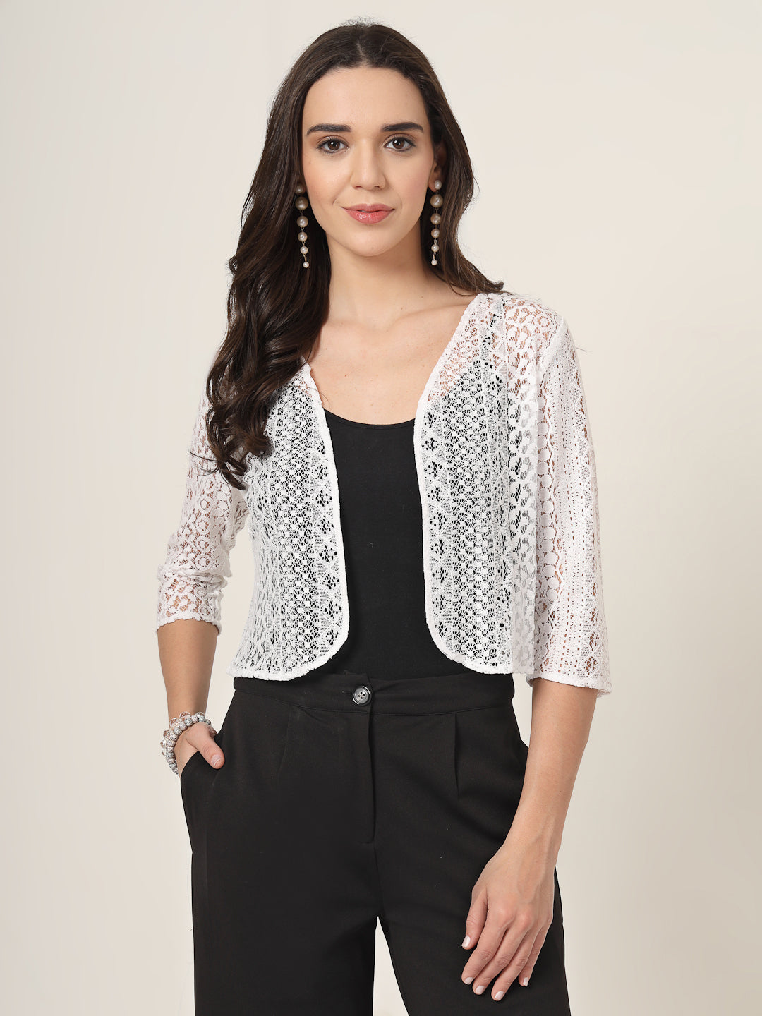 Style Quotient Women White Solid Lace Shrug-Shrug-StyleQuotient