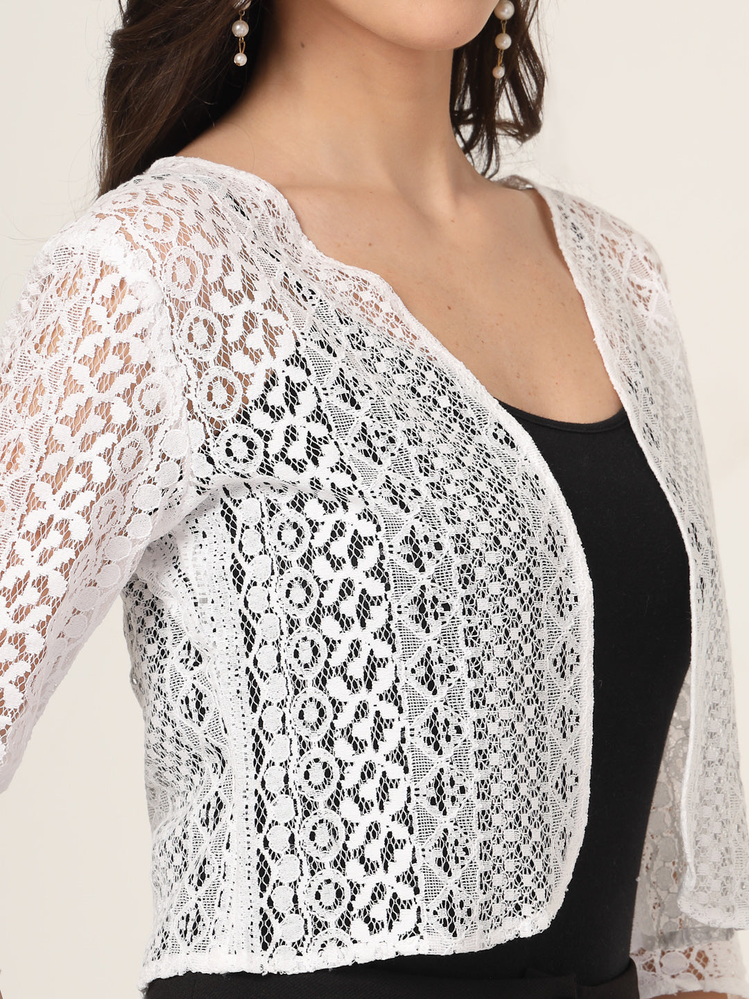 Style Quotient Women White Solid Lace Shrug-Shrug-StyleQuotient