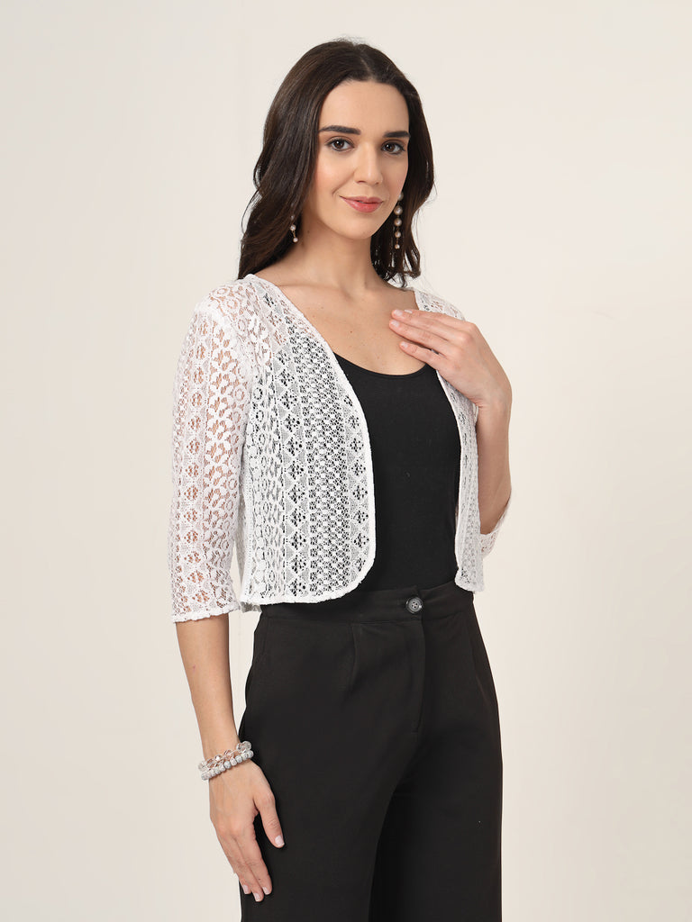 Style Quotient Women White Solid Lace Shrug-Shrug-StyleQuotient