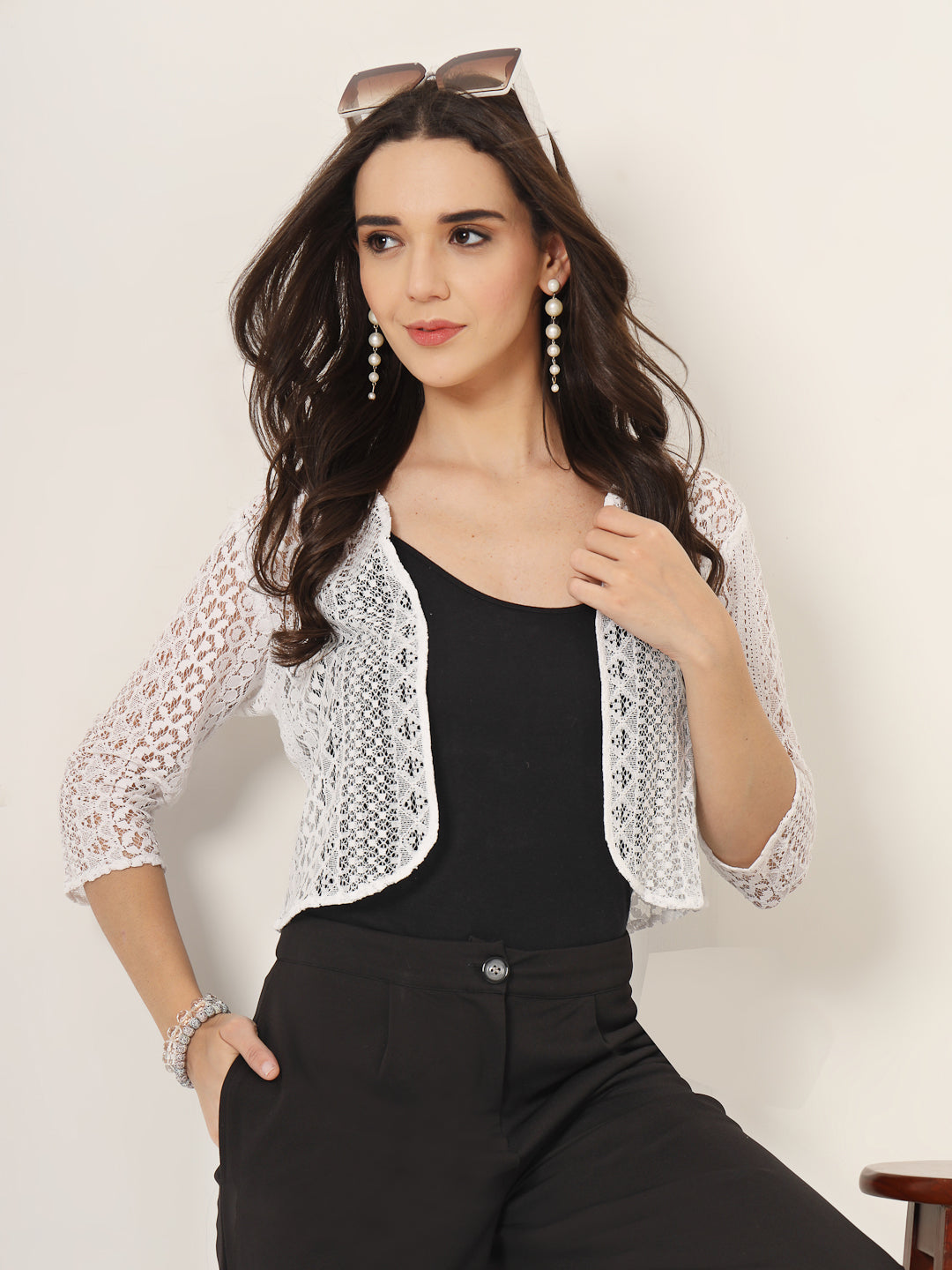 Style Quotient Women White Solid Lace Shrug-Shrug-StyleQuotient