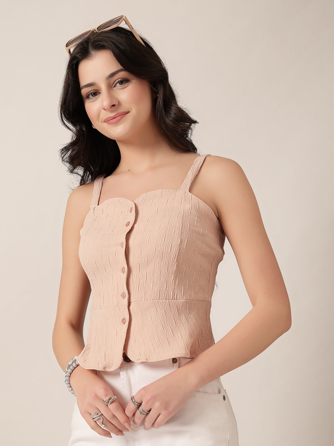 Style Quotient Women Peach Sleeveless Top-Tops-StyleQuotient