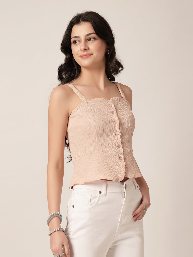 Style Quotient Women Peach Sleeveless Top-Tops-StyleQuotient