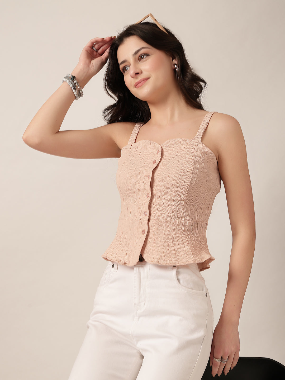 Style Quotient Women Peach Sleeveless Top-Tops-StyleQuotient