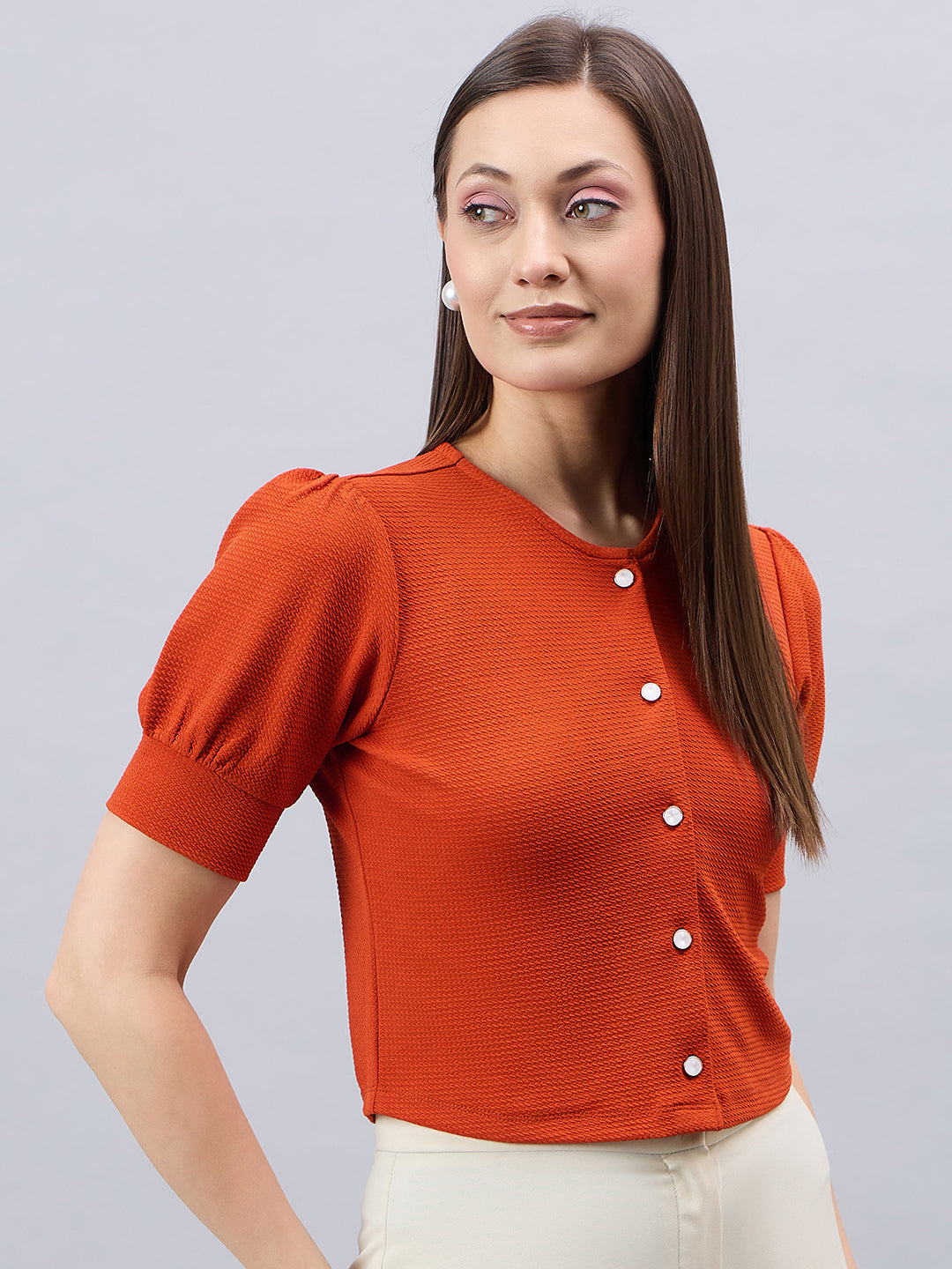 Style Quotient Women Solid Rust Polyknit Casual Open Front Shrug-Shrug-StyleQuotient