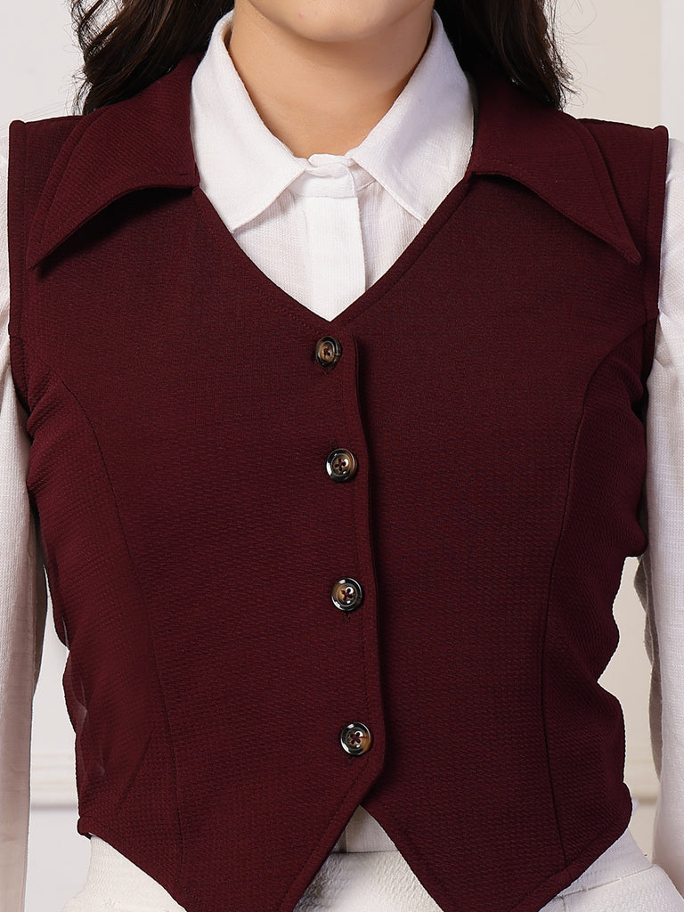 Style Quotient Women Wine Fitted Sleeveless Waistcoat-Waistcoat-StyleQuotient