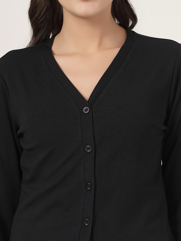 Style Quotient Women Black Knit Button down Shrug-Shrug-StyleQuotient