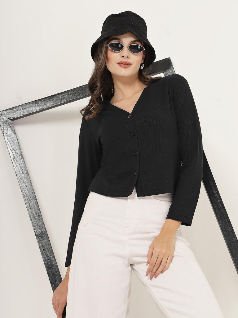 Style Quotient Women Black Knit Button down Shrug-Shrug-StyleQuotient